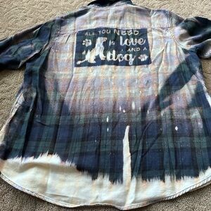 L.L. Bean Plaid Button Down Shirt - Blue & Cream. Dog lover. Soft flannel